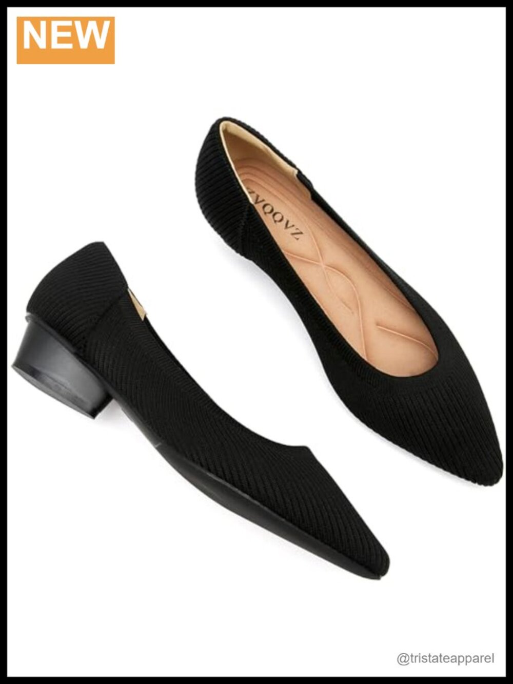 Women's Knit Ballet Heels Chunky Block Low Heel Pointed Toe Comfortable